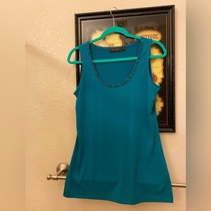 The Limited teal tank shirt with glitter neckline. Size Large